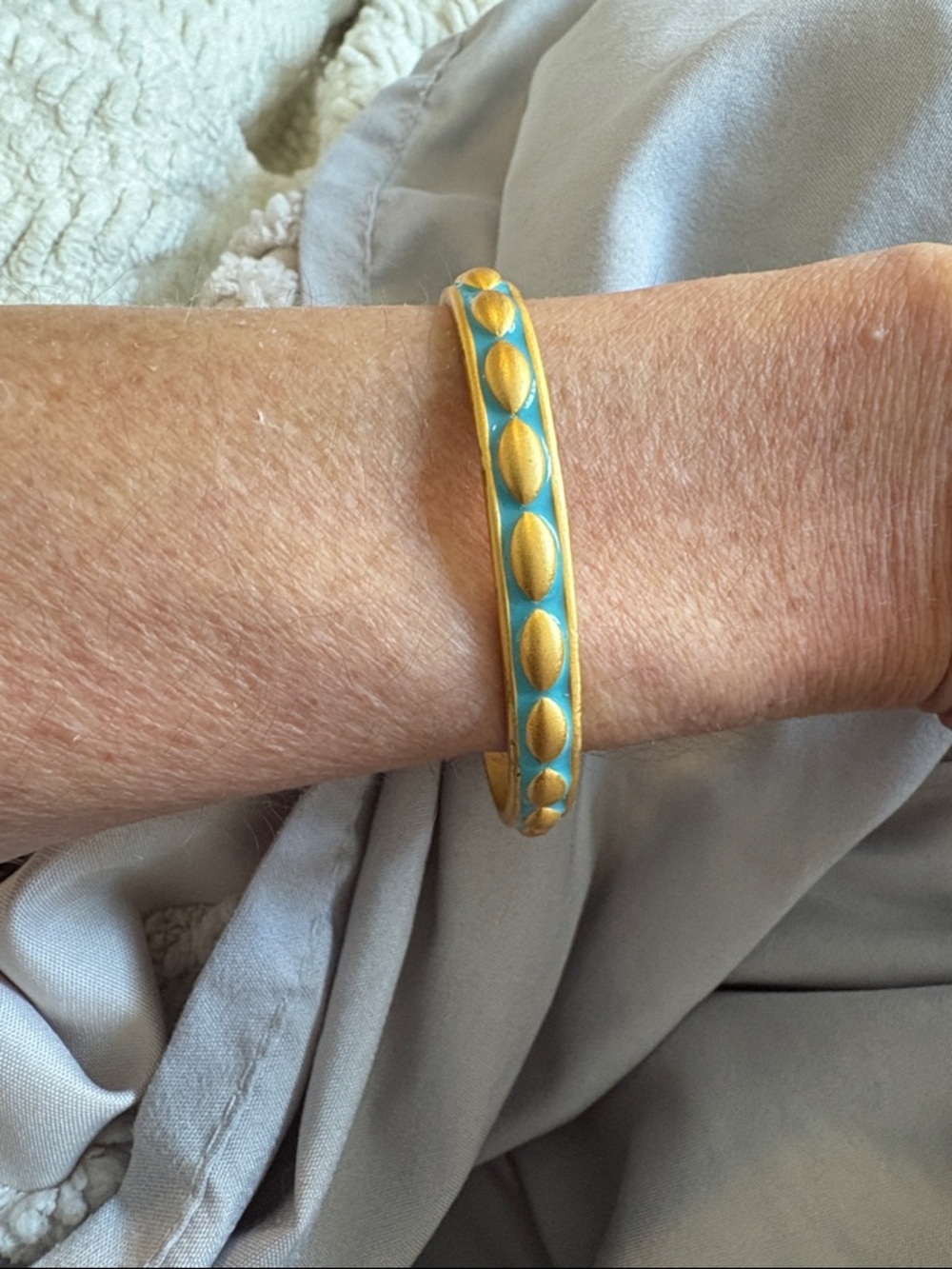 Gold-Tone Turquoise Enamel Oval Accent Bangle Bracelet